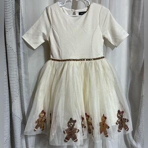 PRELOVED-Zunie Holiday Dress, Twirly Full Tulle Skirt, Gingerbread Embellishment